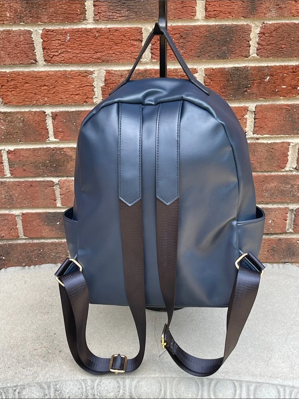 London Fog Quilted Navy Unisex Backpack with Gold Hardware